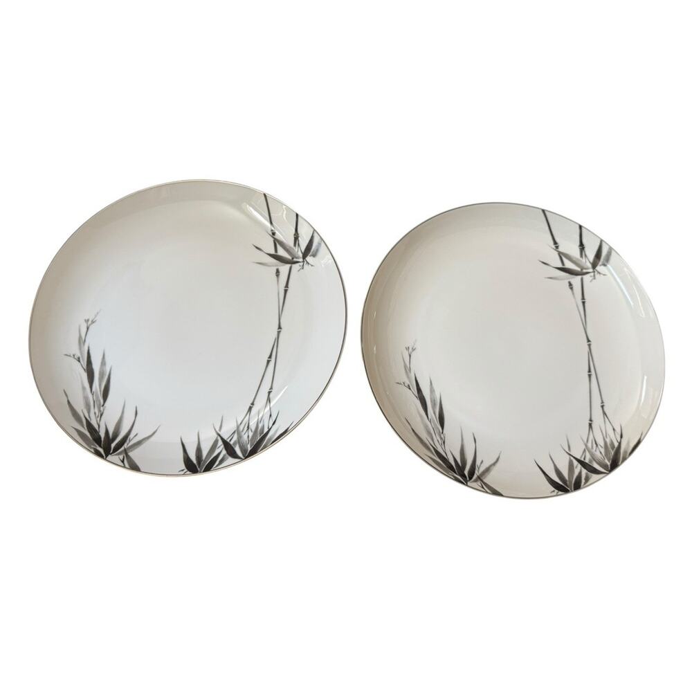 VTG‎ Sango Black Bamboo Japan Dinner Plates (2) #6518 Discontinued Brunch